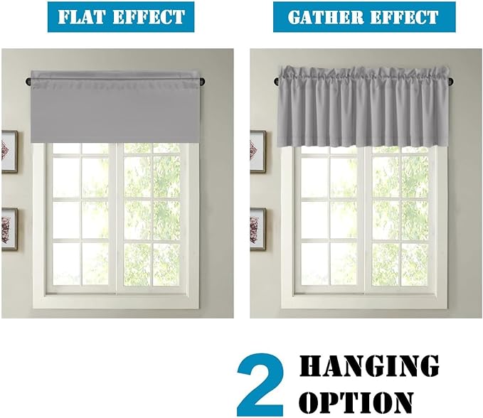 H.VERSAILTEX Blackout Grey Valances for Windows，Kitchen Curtain Valances for Living Room/Bedroom/Bathroom Privacy Decorative Rod Pocket，2 Packs，52" W x 18" L, Dove Gray