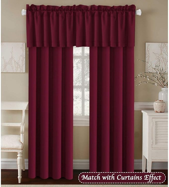 H.VERSAILTEX Blackout Valances for Windows,Kitchen Valance Curtains for Living Room/Bedroom/Bathroom/Basement Privacy Rod Pocket, 4 Panels 52" W x 18,Burgundy