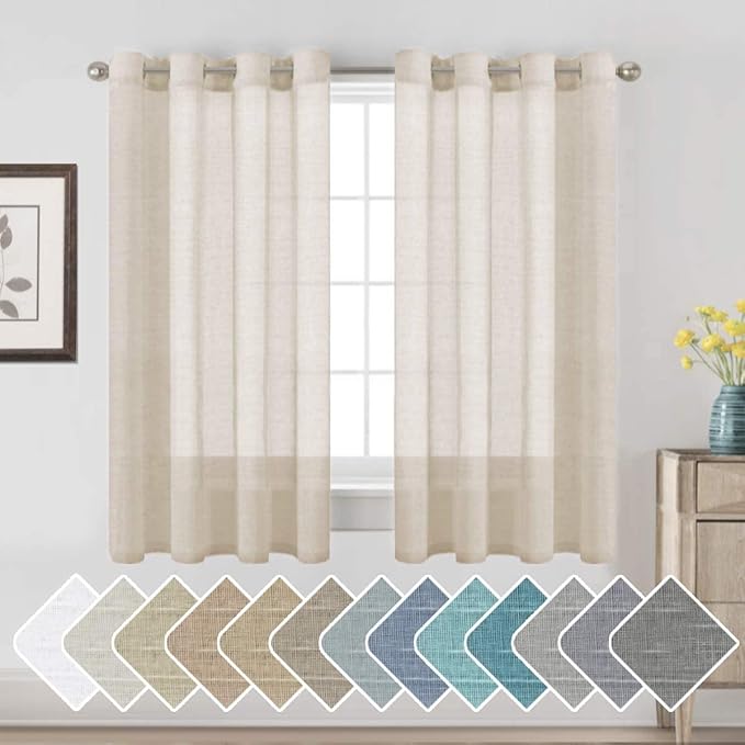 H.VERSAILTEX Linen Curtains Nickel Grommet Natural Linen Semi-Sheer Curtains 2 Panels Privacy Added Premium Soft Rich Material Drapes for Bedroom/Livingroom - 52x63 - Inch - Linen