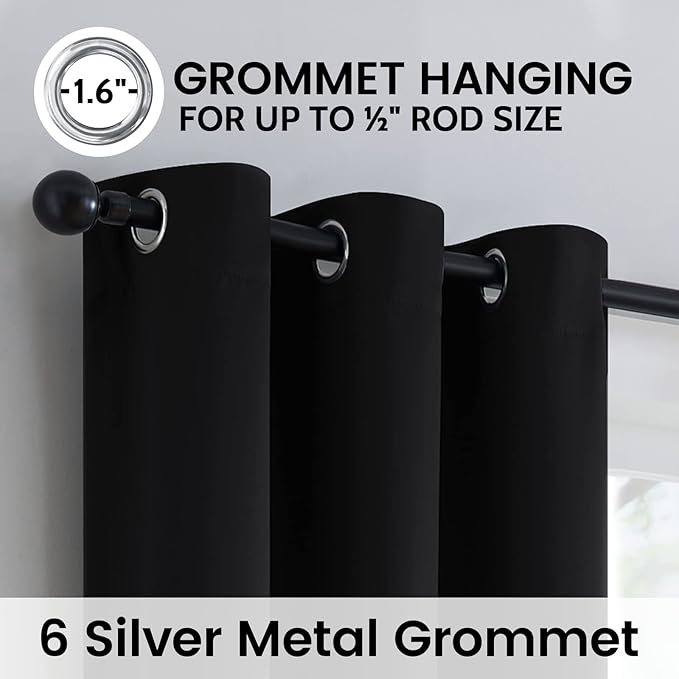 SimpleHome 100% Blackout Curtains for Bedroom,Thermal Insulated Black Grommet Window Drapes Room Darkening Curtains for Living Room with Black Back,38 x 63 Inch,2 Panels