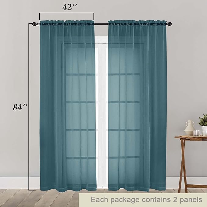Dusty Blue Sheer Curtains 84 Inches Long 2 Panels, Soft Airy Light Filtering Curtains for Bedroom Living Room, Rod Pocket Privacy Drapes Window Treatments, Dusty Blue, Total Wide 84 Inch