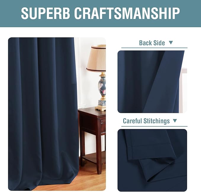 H.VERSAILTEX Blackout Curtain for Living Room Small Window Kitchen Blackout Curtains 45 inch Length Energy Saving Solid Grommet Blackout Drape, One Panel, Navy Blue, 52" W x 45" L