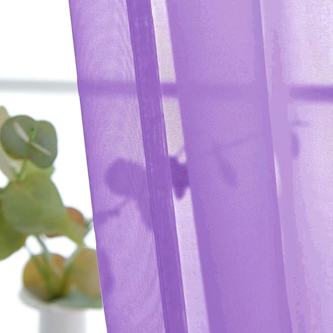 SpaceDresser Basic Rod Pocket Sheer Voile Window Curtain Panels Lavender 1 Pair 2 Panels 26 Width 24 Inch Long for Kitchen Bedroom Children Living Room Yard（Lavender，26Wx 24L）