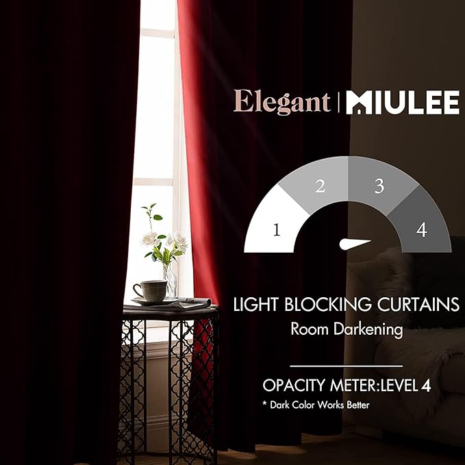 MIULEE Christmas Blackout Curtains 84 Inches Long for Bedroom Living Room Thermal Insulated Room Darkening Grommet Top Solid Light Blocking Drapery Set of 2 Window Panels Red