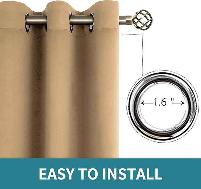 BGment Blackout Curtains for Living Room - Grommet Thermal Insulated Room Darkening Curtains for Bedroom, 2 Panels of 52 x 45 Inch, Khaki