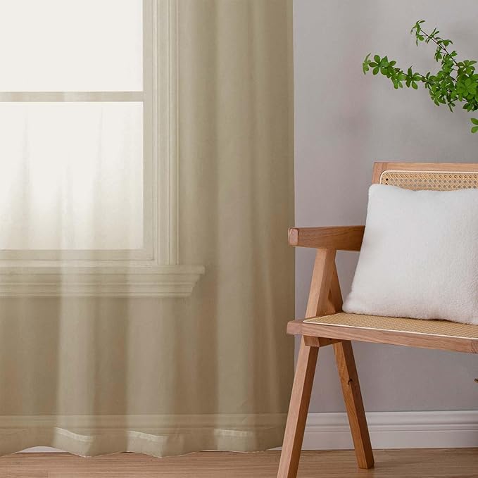 Sheer Taupe Curtains for Bedroom Living Room 54 Inch Length 2 Panels Set, Solid Soft Airy Light Filtering Window Treatments, Modern Rod Pocket Drapes, Taupe, 42" Wx54 L Inches