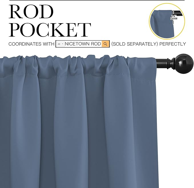 NICETOWN Blackout Curtains for Living Curtains, Window Treatment Blackout Curtain Panels, Home Decor Thermal Insulated Solid Drapes for Bedroom (Stone Blue, Set of 2, 52 by 63 Inch)