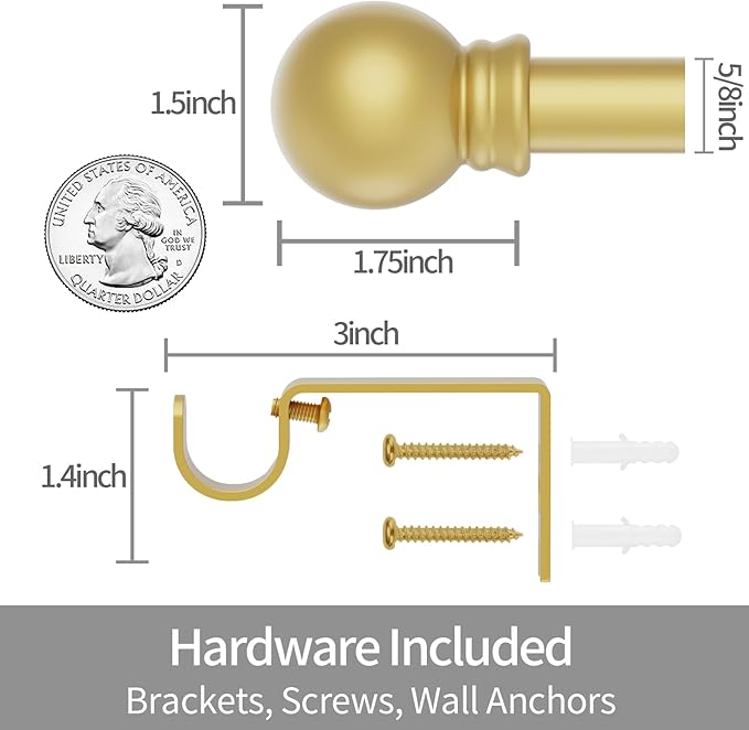 Thestoa Gold Curtain Rods for Windows 48 to 84-92 Inch, Stainless Steel Long Curtain Rods for Bedroom, Living Room, Kitchen, Farmhouse, Outdoor