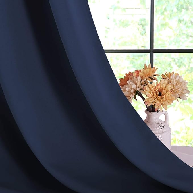 NICETOWN Blackout Draperies Curtains, All Season Thermal Insulated Solid Grommet Top Blackout Curtains/Drapes for Kid's Room (Navy, 1 Pair, 70 x 63 inches)
