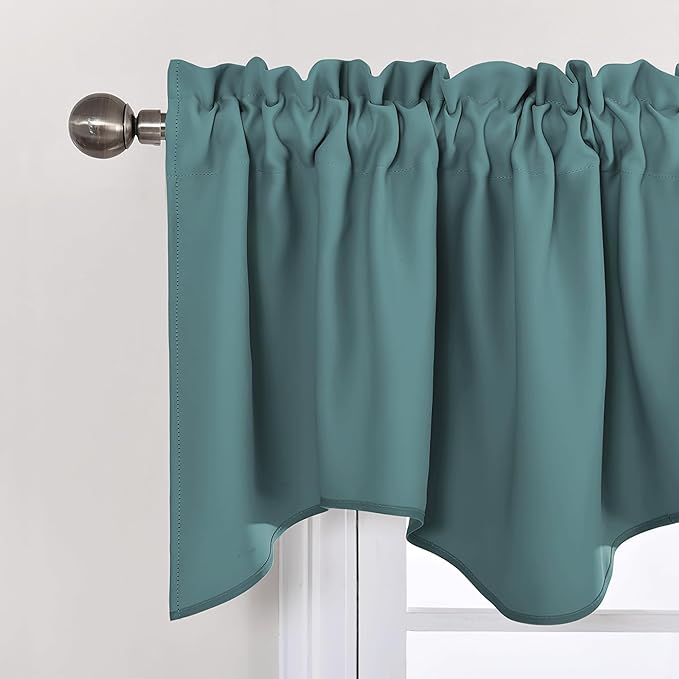 NICETOWN Room Darkening Valance for Windows - 42 inches by 18 inches Long Scalloped Rod Pocket Valance Curtain Panel for Small/Bay/Kitchen/Bathroom Window, Greyish Blue, 2 Panels