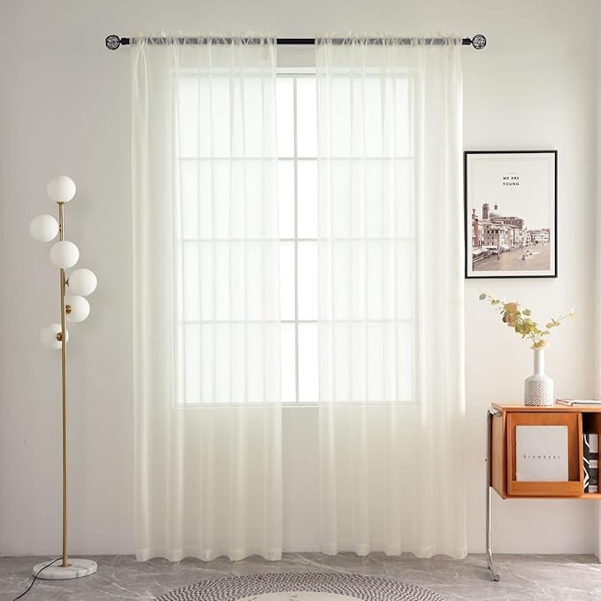 SpaceDresser Basic Rod Pocket Sheer Voile Window Curtain Panels White 1 Pair 2 Panels 38 Width 45 Inch Long for Kitchen Bedroom Children Living Room Yard(Ivory,38 W x 45 L)