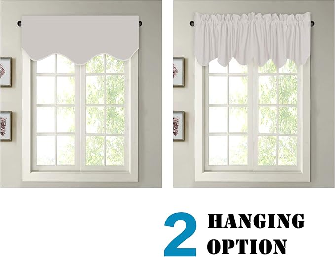 H.VERSAILTEX 2 Panels Blackout Curtain Valances for Kitchen Windows/Living Room/Bathroom Privacy Protection Rod Pocket Decoration Scalloped Window Valance Curtains, 52" W x 18" L, Stone