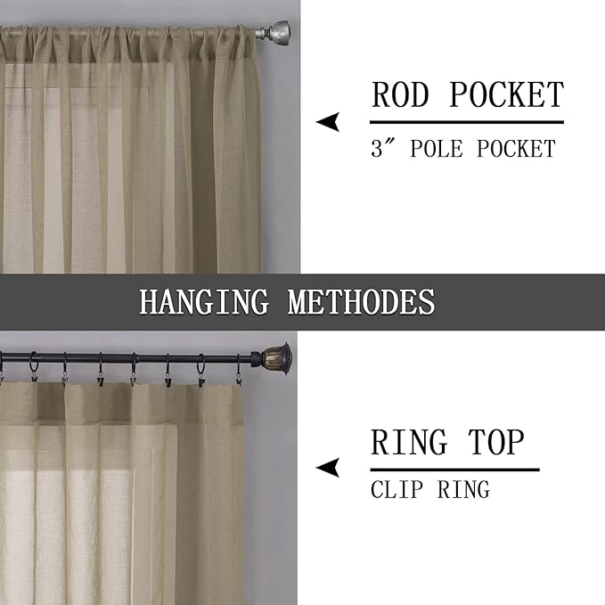 Tollpiz Sheer Curtains Linen Textured Bedroom Curtain Sheers Light Filtering Rod Pocket Voile Curtains for Living Room, 54 x 84 inches Long, Taos Taupe, Set of 2 Panels