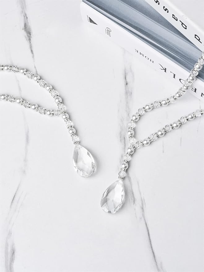 SUQ I OME 1 Pair of Luxury Pearl Beaded Magnetic Curtain Tieback and Holdback Curtain Clips Curtain Buckle Curtain Holder Blingbling Curtain Holdbacks for Drapes (Crystal Mixed Pearl)