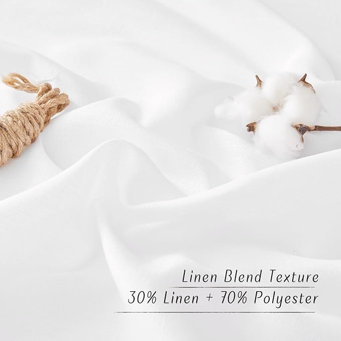 NICETOWN White Linen Kitchen Curtains 36 inches Long, Grommet Short Curtains Small Window Treatments Thick Flax Linen Weave Privacy Added with Light Filtering for Cafe, W55 x L36, 2 Panels
