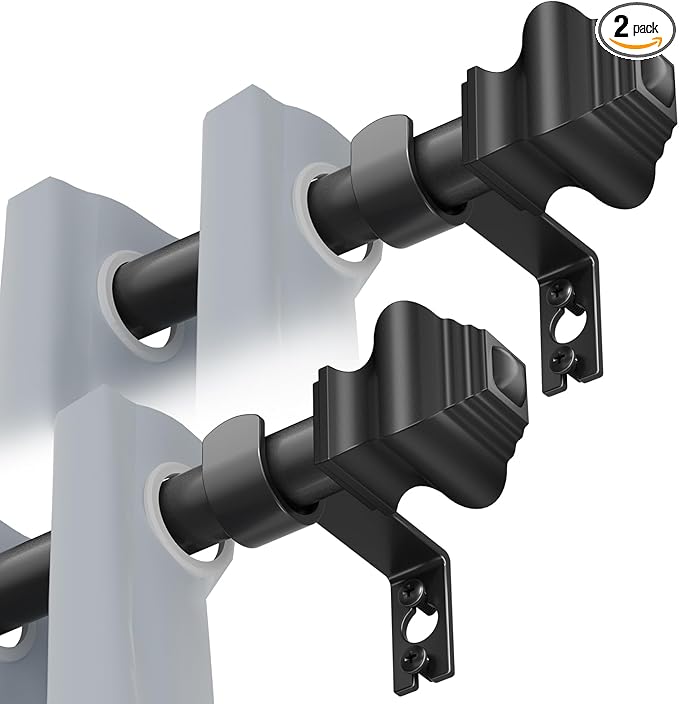 Curtain Rods for Windows 2 Pack 36-48 inch, 5/8 inch Matte Black Curtain Rod with Brackets Adjustable by Splicing for Bedroom Kitchen Study Living Room