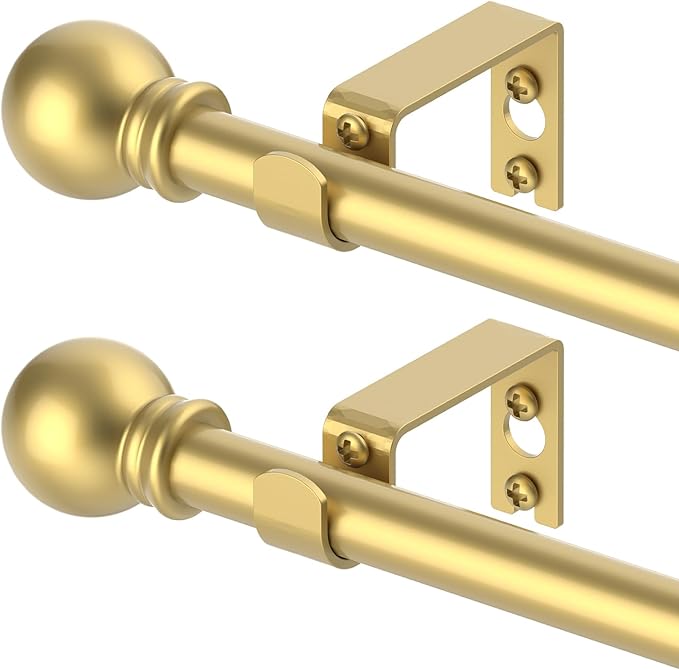 GXOACKJ 2 Pack Gold Curtain Rods for windows 66 to 120 inch, 5/8 inch Splicing Heavy Duty Metal Curtain Rod Set with Brackets