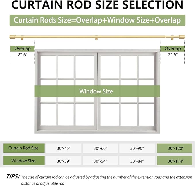 5/8” Diameter Curtain Rods 30-120 Inch, for 30-114 Inch Windows, Adjustable Splicing Gold Curtain Rods for Windows with Brackets, Window Rod Long Small Curtains Rod