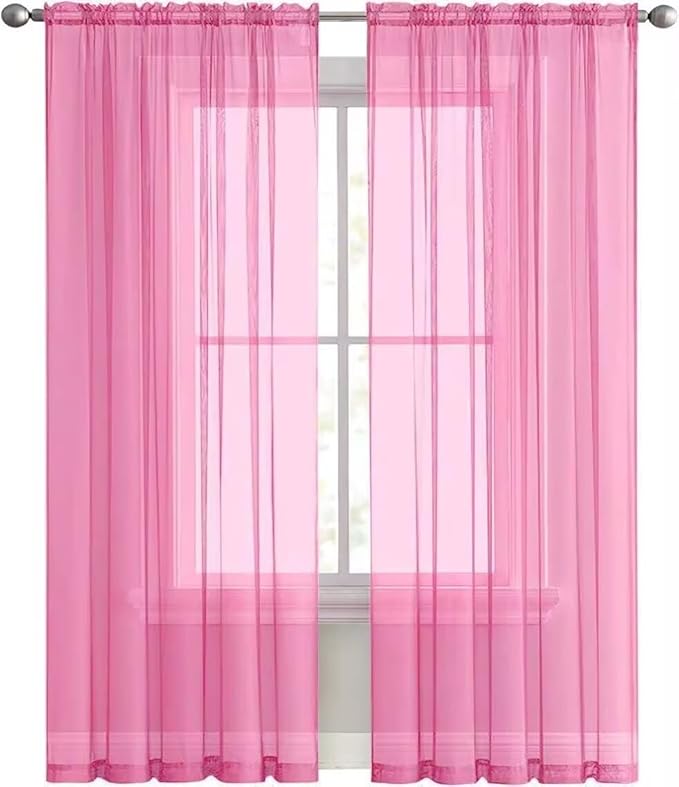 SpaceDresser Basic Rod Pocket Sheer Voile Window Curtain Panels Pink 1 Pair 2 Panels 52 Width 108 Inch Long for Kitchen Bedroom Children Living Room Yard（Pink, 52W x 108L）
