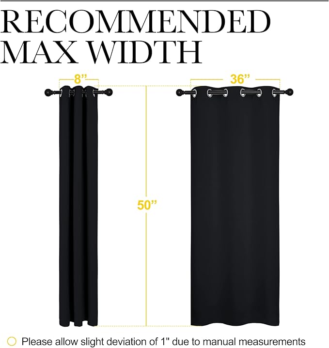 NICETOWN Blackout Draperies Window Curtain Panels, Autumn/Winter Thermal Insulated Solid Grommet Blackout Curtains/Drapes for Cafe (Set of 2, 42 inches by 50 inches, Black)
