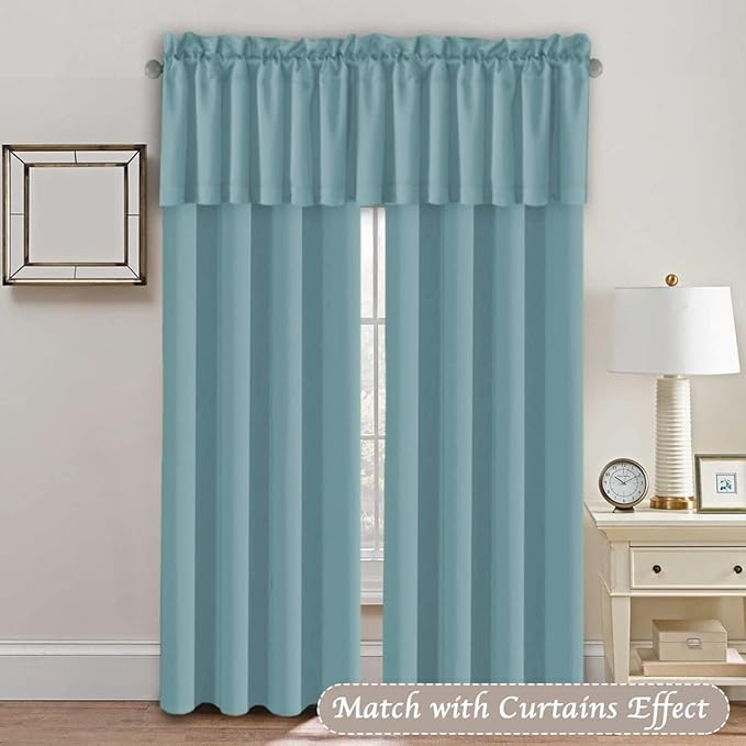 H.VERSAILTEX Blackout Curtain Valances for Windows,Kitchen Valance Curtains for Living Room/Bedroom/Bathroom/Basement Privacy Short Window, 4 Panels 52" W x 18,Mineral Blue