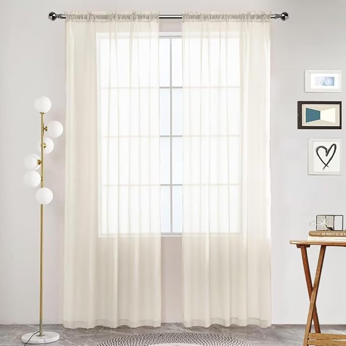 SpaceDresser Basic Rod Pocket Sheer Voile Window Curtain Panels Ivory 1 Pair 2 Panels 52 Width 72 Inch Long for Kitchen Bedroom Children Living Room Yard(Ivory,52 W x 72 L)