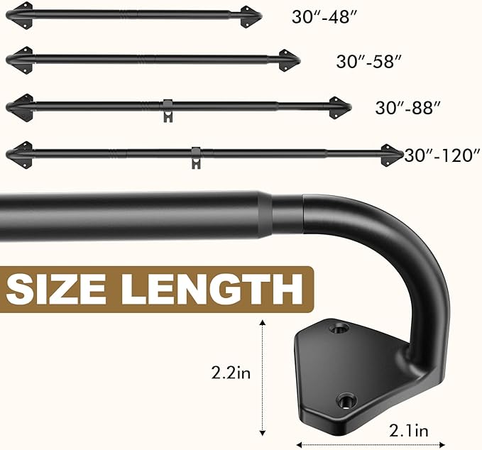 GXOACKJ Black Curtain Rods for Windows 66 to 120 inch, 5/8 inch Adjustable Wrap Around Blackout Curtain Rods for Bedroom & Outdoor