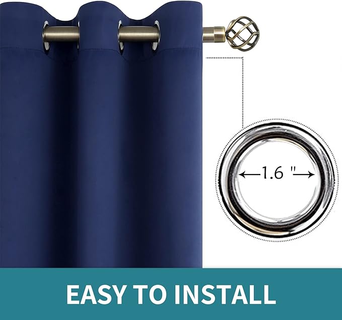 BGment Blackout Curtains for Bedroom - Grommet Thermal Insulated Room Darkening Curtains for Living Room, Set of 2 Panels (70 x 63 Inch, Navy Blue)