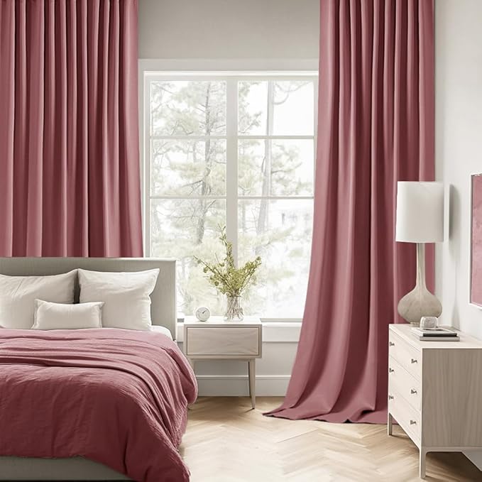 MIULEE Dusty Rose Back Tab Blackout Curtains 102 Inch Long 2 Panels Set for Bedroom, Rod Pocket/Pinch Pleated Thermal Insulated Living Room Darkening Light Blocking Floor to Ceiling Drapes