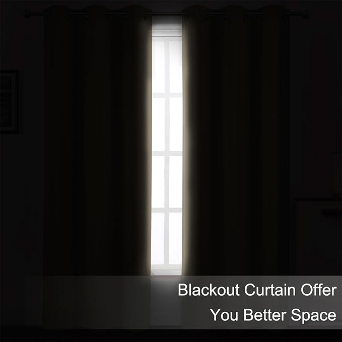 LEMOMO Khaki Blackout Curtains 52 x 63 Inch Length/Set of 2 Curtain Panels/Thermal Insulated Room Darkening Curtains for Bedroom and Living Room