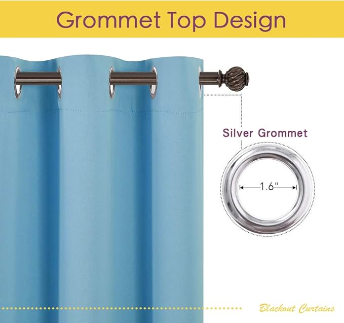 NICETOWN Thermal Insulated Curtains Blackout Draperies, Window Treatment Solid Grommet Room Darkening Drape Panels for Bedroom (Teal Blue, Set of 2 Panels, 42 by 45 Inch Long)