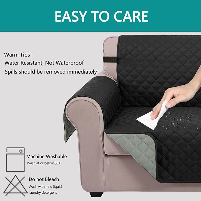 U-NICE HOME Recliner Chair Covers Reversible Chair Cover Pet Covers for Dogs with Elastic Straps Water Resistant Diamond Quilted (28''Recliner Oversized, Black/Grey)