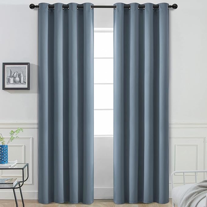 Yakamok Blackout Curtains Room Darkening Thermal Insulated with Grommet Window Curtain for Bedroom/Living Room(52Wx96L inch, Stone Blue, 2 Panels)