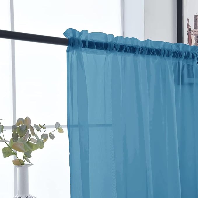 SpaceDresser Basic Rod Pocket Sheer Voile Window Curtain Panels Blue 1 Pair 2 Panels 52 Width 63 Inch Long for Kitchen Bedroom Children Living Room Yard（Blue, 52W x 63L）