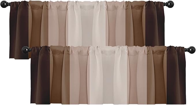 Emvency 2 Pack Valances Window Treatments, Striped Neutral Brown Minimalist Beige Retro Drapes Adjustable Curtain for Windows Living Room Kitchen Over Sink, 52x18 Inch Rod Pocket Valances