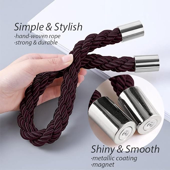 NICEEC 4 Pack Strong Magnetic Curtain Tiebacks Modern Simple Style Drape Tie Backs Convenient Decorative Weave Rope Curtain Holdbacks for Thin or Thick Home & Office Window Draperies (Deep Purple)