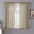 Tollpiz Sheer Curtains Linen Textured Living Room Curtain Sheers Light Filtering Rod Pocket Voile Curtains for Bedroom, 42 x 63 inches Long, Taos Taupe, Set of 2 Panels