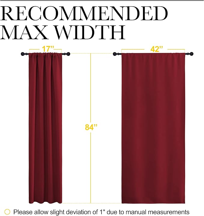 NICETOWN Christmas Burgundy Curtains Blackout Drapes - Home Decorations Thermal Insulated Solid Blackout Living Room Curtains/Draperies for Present (1 Set, 42 x 84 inches, Red)