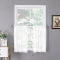 Tollpiz Sheer Tier Curtain Linen Textured Half Kitchen Curtains Sheer Light Filtering Rod Pocket Voile Small Curtains for Bathroom, 25 x 36 inches Long, White, Set of 2 Panels