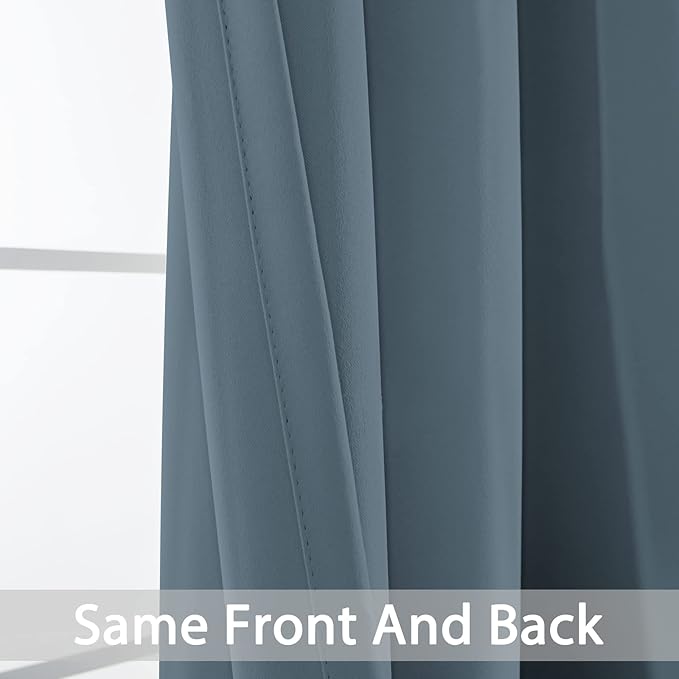 Yakamok Blackout Curtains Room Darkening Thermal Insulated with Grommet Window Curtain for Bedroom/Living Room(52Wx96L inch, Stone Blue, 2 Panels)