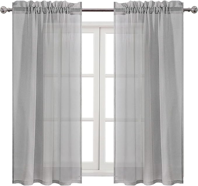 DWCN Grey Sheer Curtains Semi Transparent Voile Rod Pocket Curtains for Bedroom and Living Room, 42 x 45 inches Long, Set of 2 Panels