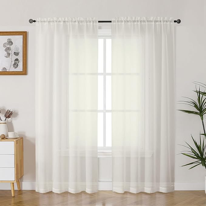 Gwine Ivory Sheer Curtains 72 Inches Long 2 Panels Set for Front Door, Light Filtering Sheer Curtains for Living Room, Rod Pocket Window Treatments Drapes, Each 42" Wx72 L