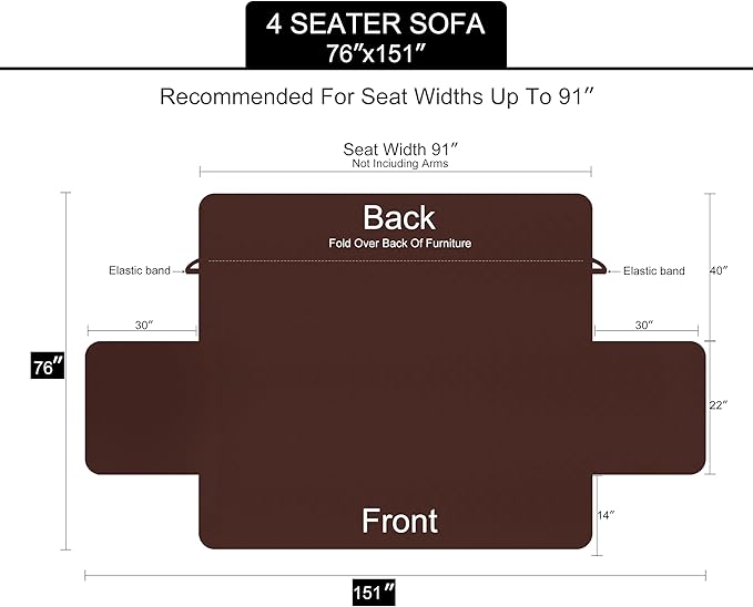 U-NICE HOME 4 Seater Sofa Cover 91 Inch Large Couch Covers for 4 Cushion Couch with Elastic Straps Water Resistant Furniture Protector Cover for Pets Cat (Sofa XX-Large, Burgundy/Tan)