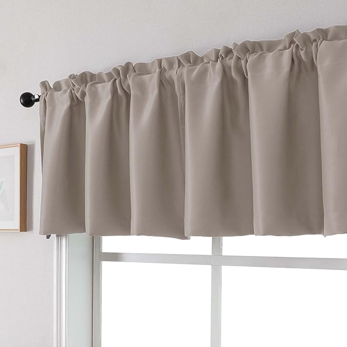Chyhomenyc Stone Valances for Window, Room Darkening Short Curtains for Kitchen Bedroom Living Room, Rod Pocket Top Small Window Treatment Valance RV Bunk Panels, 40Wx18L, 2 Pieces