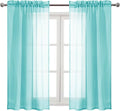 DWCN Aqua Sheer Curtains Semi Transparent Voile Rod Pocket Curtains for Bedroom and Living Room, 42 x 45 inches Long, Set of 2 Panels