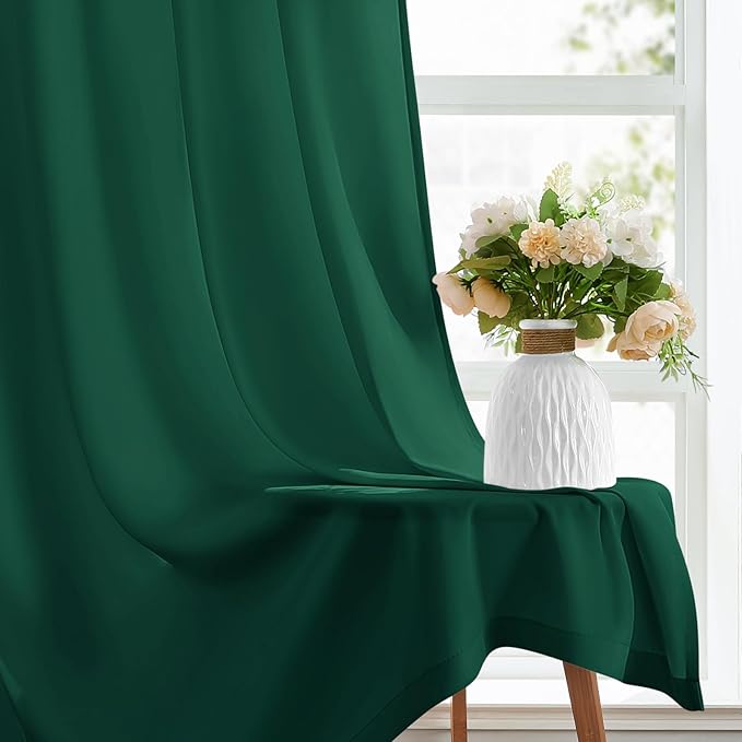 HOMEIDEAS Christmas Non-See-Through Hunter Green Privacy Sheer Curtains, 52 X 72 Inches Long 2 Panels Sheer Curtains Light Filtering Window Drapes for Bedroom Living Room