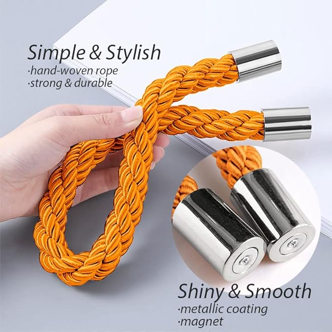 NICEEC 6 Pack Strong Magnetic Curtain Tiebacks Modern Simple Style Drape Tie Backs Convenient Decorative Weave Rope Curtain Holdbacks for Thin or Thick Home & Office Window Draperies (Orange)