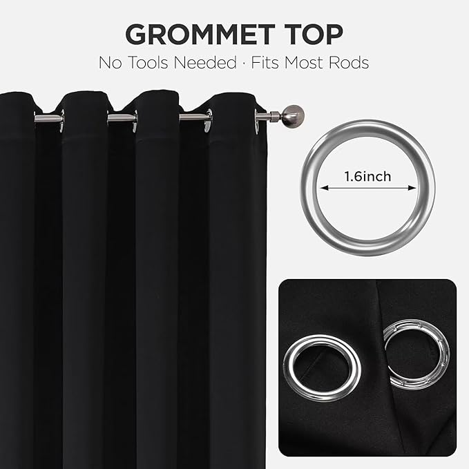 Joydeco Blackout Curtains 84 Inch Length 2 Panels Set, Thermal Insulated Long Curtains& Drapes 2 Burg, Room Darkening Drapes for Bedroom Living Room (Black, W37 x L84 Inch)