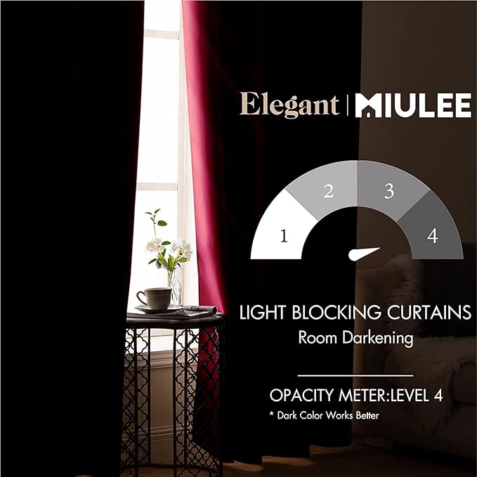 MIULEE Blackout Room Darkening Curtains Thermal Insulated Drapes Solid Window Treatment Set Grommet Top Light Blocking Curtain for Living Room/Bedroom 2 Panels 42 x 63 inch Hot Pink