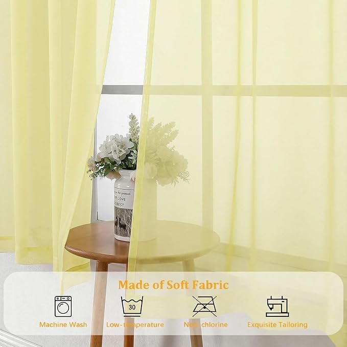 Gwine Light Yellow Sheer Curtains 72 Inches Long 2 Panels Set, Light Filtering Sheer Curtains for Living Room, Rod Pocket Window Treatments Drapes, Each 42Wx72L